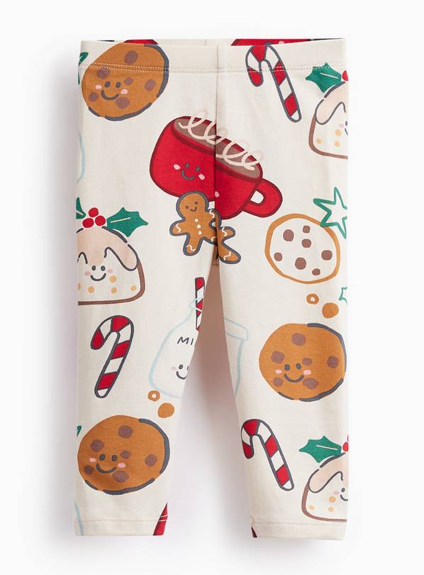 Christmas Cream-Coloured Milk & Cookies Leggings 3-6 months
